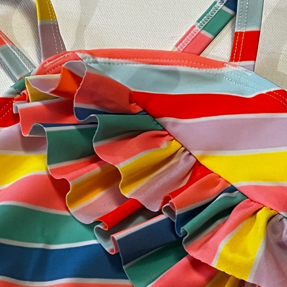 Cat & Jack Rainbow Striped Ruffle Swimsuit One Piece For Baby - Picture 2 of 6